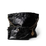 23A Black Calfskin Quilted 22 Hobo Bag Small Aged Gold Hardware - Image 16