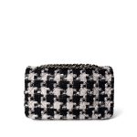 20S Black White Ecru Houndstooth Tweed Quilted Classic Flap Medium Light Gold Hardware - Image 3