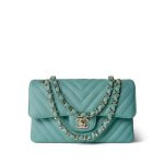 Tiffany Blue Caviar Chevron Quilted Classic Flap Small LGHW - Image 3
