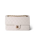 Vintage White Lambskin Quilted Double Flap Medium GHW