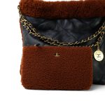23B Navy Aged Lambskin Brown Sherling Quilted 22 Bag Small Aged Gold Hardware - Image 14