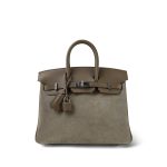 Birkin 25 Etoupe Swift and Grizzly Palladium Plated U Stamp