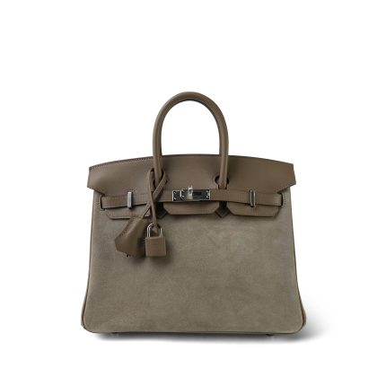 Birkin 25 Etoupe Swift and Grizzly Palladium Plated U Stamp