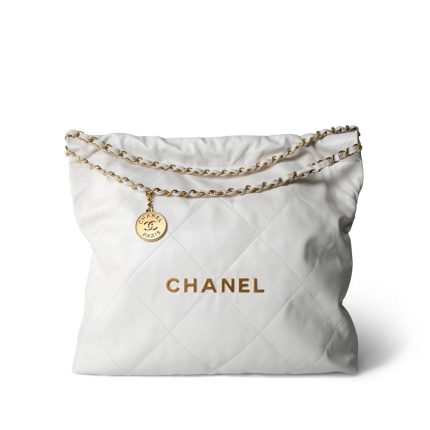 White Calfskin Quilted 22 Hobo Bag Medium Antique Gold Hardware