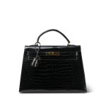 Kelly 32 Black Porosus Crocodile Lisse Gold Plated X Circle Stamp - Image 8