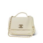 Ivory Caviar Quilted Business Affinity Flap Small Light Gold Hardware - Image 3