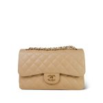 Beige Clair Caviar Quilted Jumbo Classic Flap Gold Hardware