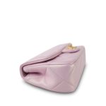 24S Pink Iridescent Lambskin Quilted Pearl Chain Flap Bag Aged Gold Hardware - Image 11