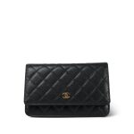 Black Caviar Quilted Wallet on Chain WOC GHW