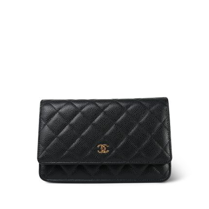 Black Caviar Quilted Wallet on Chain WOC GHW