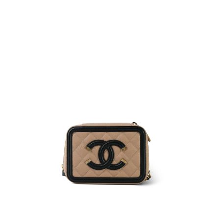 Beige/Black CC Filigree Vanity Case Mini Aged Gold Hardware