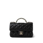 Black Lambskin Quilted Mini Crystal Top Handle LGHW