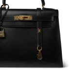 Kelly 28 Sellier Black Box Calfskin Gold Plated U Circle Stamp - Image 5
