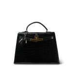Kelly 32 Black Porosus Crocodile Lisse Gold Plated X Circle Stamp - Image 13