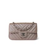 17B Rose Gold Iridescent Caviar Chevron Mini Rectangular Flap Silver Hardware