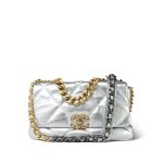 Metallic Silver Goatskin Quilted Medium/Large 19 Flap Mixed Hardware - Image 10