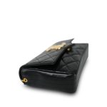 Black Lambskin Quilted Rectangular Push Lock Single Flap Gold Hardware - Image 11