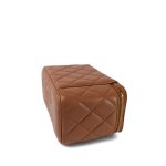 24K Caramel Lambskin Quilted Pearl Crush Vanity Case With Chain Aged Gold Hardware - Image 11