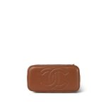 24K Caramel Lambskin Quilted Pearl Crush Vanity Case With Chain Aged Gold Hardware - Image 8