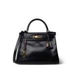 Kelly 28 Retourne Black Box Calfskin Gold Plated A Square Stamp