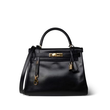 Kelly 28 Retourne Black Box Calfskin Gold Plated A Square Stamp