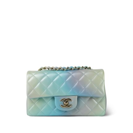 24P Multi Color Pearly Lambskin Quilted Mini Rectangular Flap Light Gold Hardware