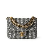 24P Black White Silver Tweed Quilted Pearl Aged Gold Hardware