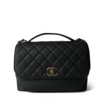 Black Caviar Quilted Business Affinity Large Flap Light Gold Hardware