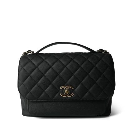 Black Caviar Quilted Business Affinity Large Flap Light Gold Hardware