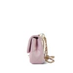 24S Pink Iridescent Lambskin Quilted Pearl Chain Flap Bag Aged Gold Hardware - Image 4