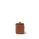 24K Caramel Lambskin Quilted Pearl Crush Vanity Case With Chain Aged Gold Hardware - Image 3