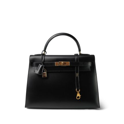 Kelly Sellier 32 Black Box Calfskin Gold Plated C Square Stamp
