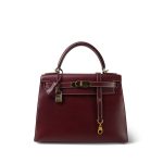 Kelly 28 Rouge H Courchevel Sellier White Stitching Gold Plated F Square Stamp