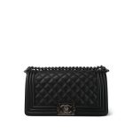 Black Caviar Quilted Old Medium Boy Bag Ruthenium Hardware