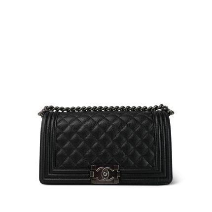 Black Caviar Quilted Old Medium Boy Bag Ruthenium Hardware