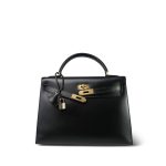 Kelly 32 Black Box Calfskin Gold Plated Y Circle Stamp - Image 4