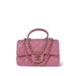 Light Pink Lambskin Quilted Mini Top Handle Light Gold Hardware - Image 10