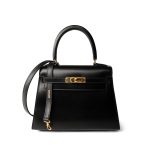 Vintage Mini Kelly Black Box Calfskin Gold Plated [B] Stamp