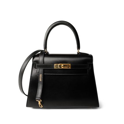 Vintage Mini Kelly Black Box Calfskin Gold Plated [B] Stamp