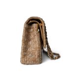 Bronze Gold Silver Tweed Quilted Beige Classic Flap Medium - Image 3