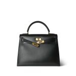Kelly Sellier 28 Black Box Calfskin Gold Plated V Circle Stamp - Image 8