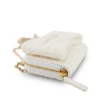 White Tweed Quilted Bow Card Holder On Chain Light Gold Hardware - Image 8