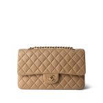 Vintage Beige Lambskin Quilted Medium Classic Flap Gold Hardware