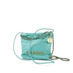 24C Turquoise Calfskin Quilted Mini 22 Bag Aged Gold Hardware - Image 11