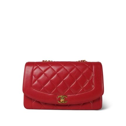 Red Lambskin Quilted Diana Flap Medium Gold Hardware