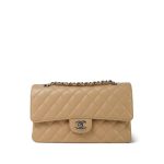 Beige Clair Caviar Quilted Classic Flap Medium Silver Hardware