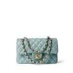 Tiffany Blue Caviar Quilted Classic Flap Small Light Gold Hardware - Image 10