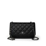 Black Caviar Quilted Wallet on Chain WOC Silver Hardware - Image 10
