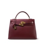 Kelly 32 Rouge H Courchevel Sellier Gold Plated T Circle Stamp - Image 12