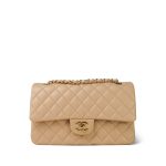 Beige Clair Lambskin Quilted Classic Flap Medium Gold Hardware